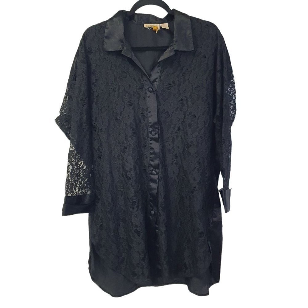 Vintage Victoria Secret Gold Tag Sheer Lace Front Long Sleeve Dress M/L